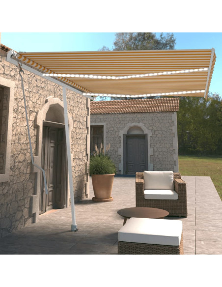 Tenda Automatica Sensore Vento e LED 350x250 cm Gialla Bianca