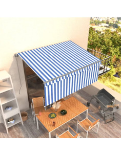 Tenda Sole Retrattile Manuale con Parasole 3x2,5m Blu e Bianco