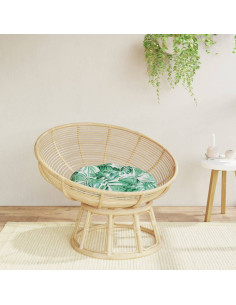 Cuscino Rotondo Motivo a Foglie Ø 60x11 cm in Tessuto Oxford