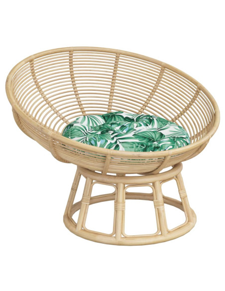 Cuscino Rotondo Motivo a Foglie Ø 60x11 cm in Tessuto Oxford