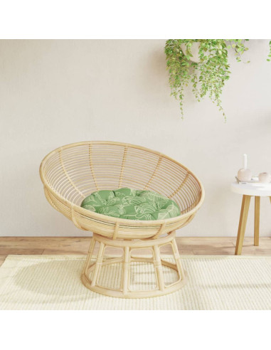 Cuscino Rotondo Motivo a Foglie Ø 60x11 cm in Tessuto Oxford