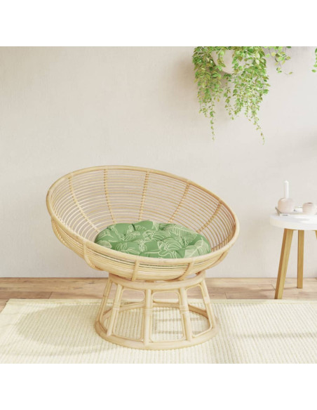 Cuscino Rotondo Motivo a Foglie Ø 60x11 cm in Tessuto Oxford