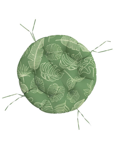 Cuscino Rotondo Motivo a Foglie Ø 60x11 cm in Tessuto Oxford