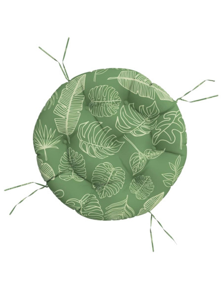 Cuscino Rotondo Motivo a Foglie Ø 60x11 cm in Tessuto Oxford