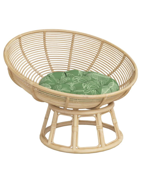 Cuscino Rotondo Motivo a Foglie Ø 60x11 cm in Tessuto Oxford