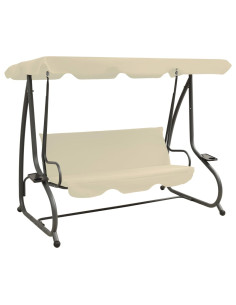 Panchina a Dondolo da Giardino con Baldacchino Bianco Sabbia