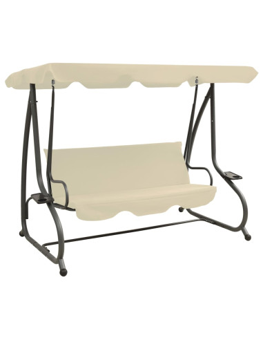 Panchina a Dondolo da Giardino con Baldacchino Bianco Sabbia