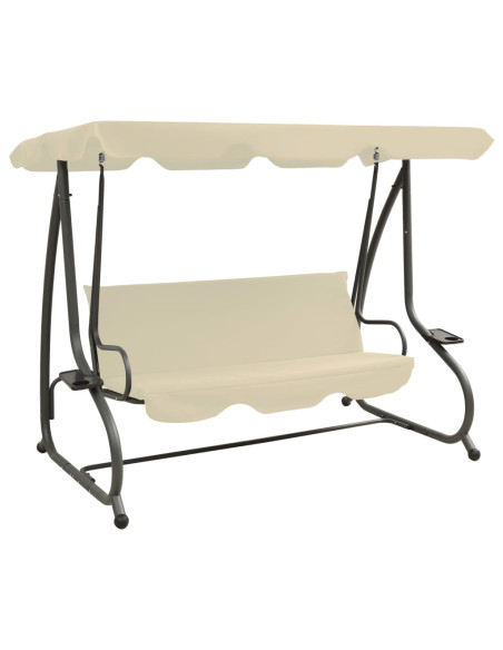 Panchina a Dondolo da Giardino con Baldacchino Bianco Sabbia