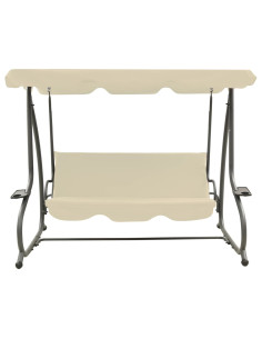 Panchina a Dondolo da Giardino con Baldacchino Bianco Sabbia 2