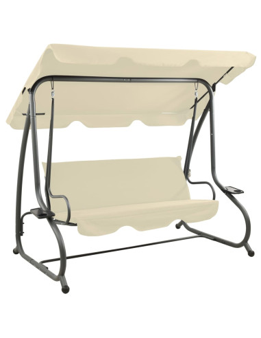 Panchina a Dondolo da Giardino con Baldacchino Bianco Sabbia