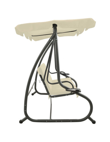 Panchina a Dondolo da Giardino con Baldacchino Bianco Sabbia