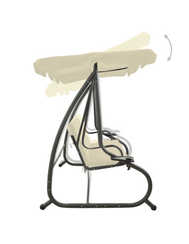 Panchina a Dondolo da Giardino con Baldacchino Bianco Sabbia