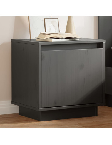 Comodino Grigio 40x30x40 cm in Legno Massello di Pino