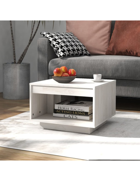 Tavolino da Salotto Bianco 50x50x33,5 cm Legno Massello di Pino