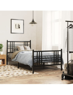 Giroletto con Testiera e Pediera Metallo Nero 90x200 cm