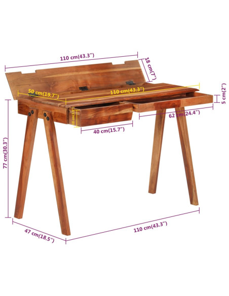 Scrivania con Cassetto 110x50x77 cm in Legno Massello di Acacia