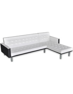 Divano Letto a L in Pelle Artificiale Bianco