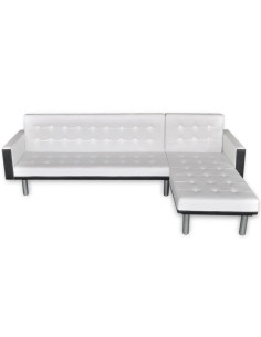 Divano Letto a L in Pelle Artificiale Bianco 2