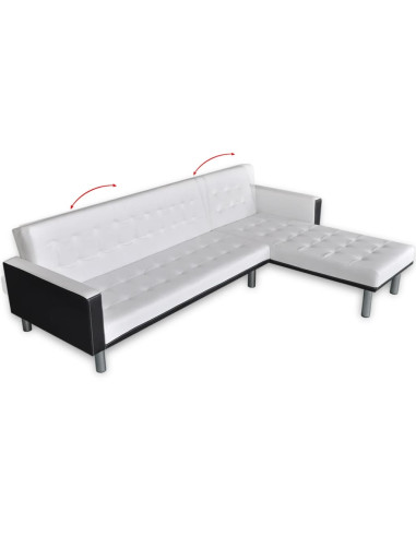 Divano Letto a L in Pelle Artificiale Bianco