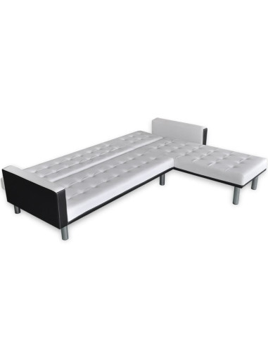 Divano Letto a L in Pelle Artificiale Bianco