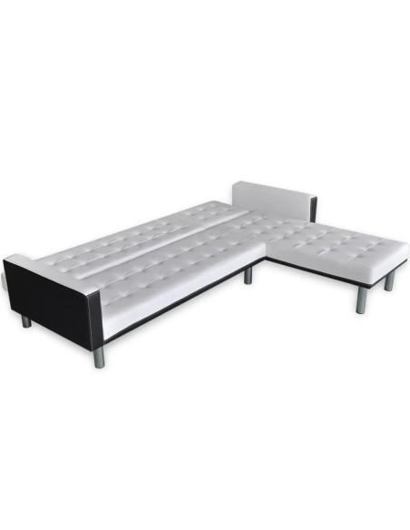 Divano Letto a L in Pelle Artificiale Bianco