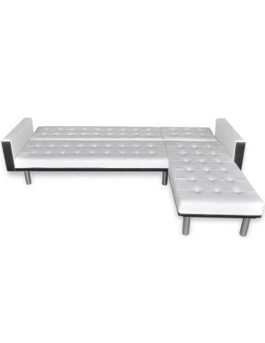 Divano Letto a L in Pelle Artificiale Bianco