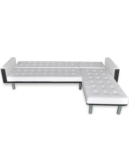 Divano Letto a L in Pelle Artificiale Bianco