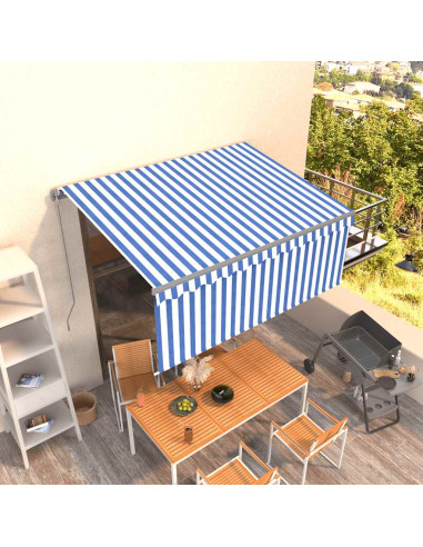 Tenda Sole Retrattile Manuale con Parasole 3,5x2,5 m Blu Bianco