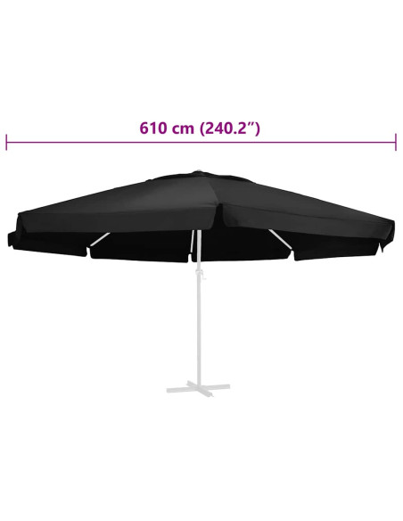 Telo di Ricambio per Ombrellone Nero 610 cm