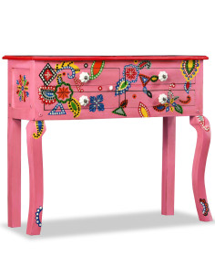 Consolle in Legno Massello di Mango Rosa Dipinta a Mano
