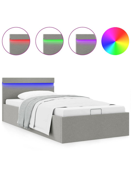 Giroletto con Contenitore e LED Grigio Chiaro Tessuto 100x200cm