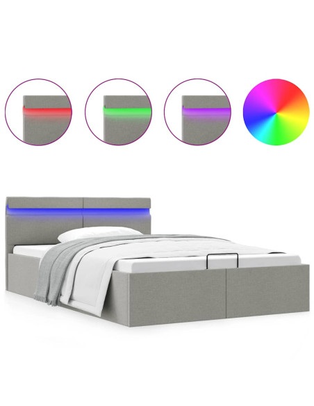 Giroletto con Contenitore e LED Grigio Chiaro Tessuto 120x200cm