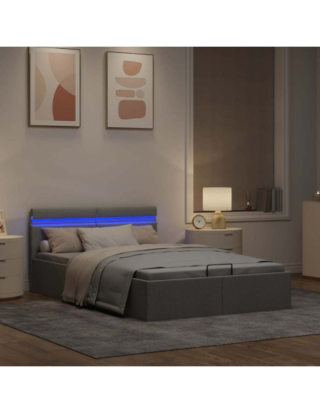 Giroletto con Contenitore e LED Grigio Chiaro Tessuto 120x200cm