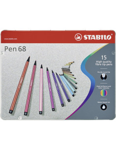 STABILO Pennarello Premium - Pen 68 - Scatola in Metallo da 15 colori assortiti