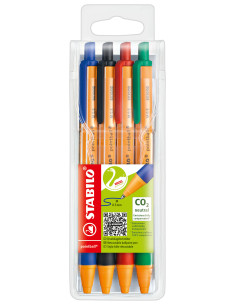 STABILO pointball Nero, Blu, Verde, Rosso Penna a sfera retrattile a clip 4 pz