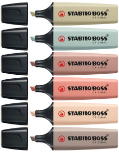 STABILO BOSS NatureColors evidenziatore 6 pz Punta smussata Nero, Bronzo, Marrone, Verde, Grigio, Verde chiaro