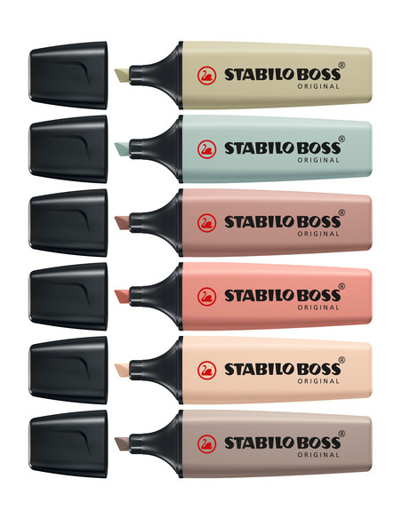 STABILO BOSS NatureColors evidenziatore 6 pz Punta smussata Nero, Bronzo, Marrone, Verde, Grigio, Verde chiaro