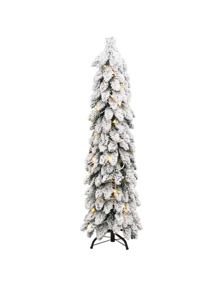 Albero di Natale Artificiale con 80 LED e Neve Floccata 150 cm