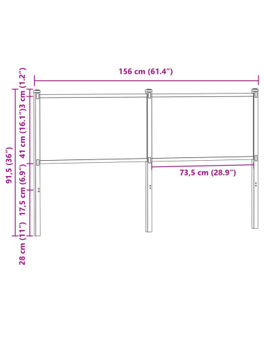 Testiera di Ricambio Rovere Fumo 150 cm in Legno Multistrato e Acciaio