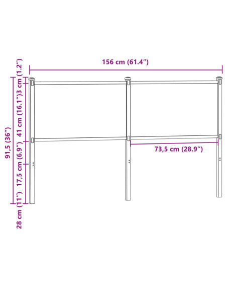 Testiera di Ricambio Rovere Fumo 150 cm in Legno Multistrato e Acciaio