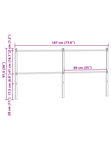 Testiera di Ricambio Rovere Fumo 180 cm in Legno Multistrato e Acciaio