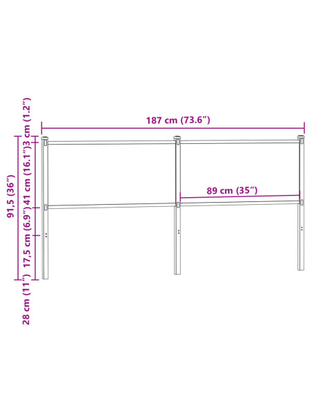Testiera di Ricambio Rovere Fumo 180 cm in Legno Multistrato e Acciaio