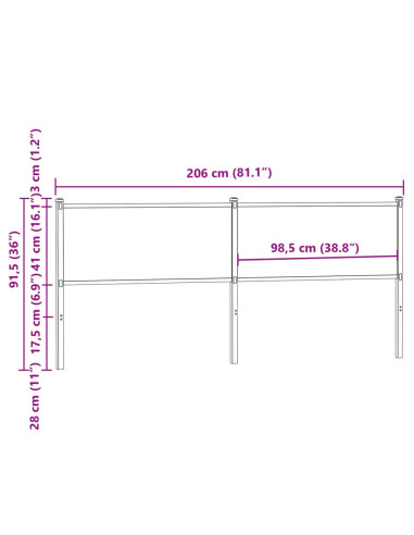 Testiera di Ricambio Rovere Marrone 200 cm in Legno Multistrato e Acciaio