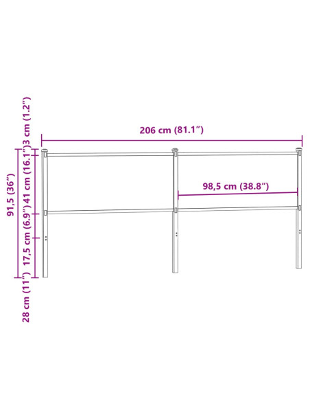 Testiera di Ricambio Rovere Marrone 200 cm in Legno Multistrato e Acciaio