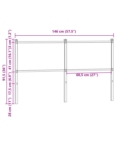 Testiera di Ricambio Rovere Fumo 140 cm in Legno Multistrato e Acciaio