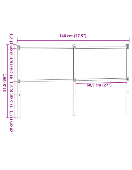 Testiera di Ricambio Rovere Fumo 140 cm in Legno Multistrato e Acciaio