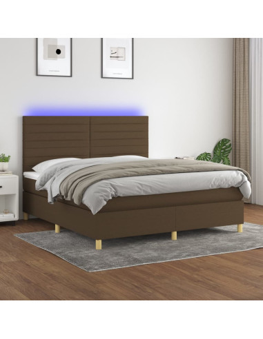 Letto a Molle Materasso e LED Marrone Scuro 160x200 cm Tessuto