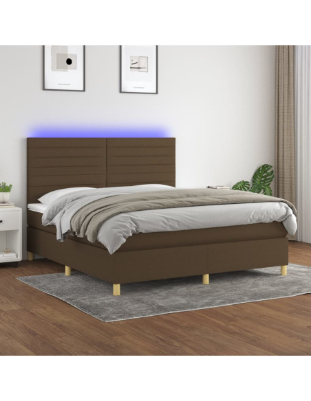 Letto a Molle Materasso e LED Marrone Scuro 160x200 cm Tessuto
