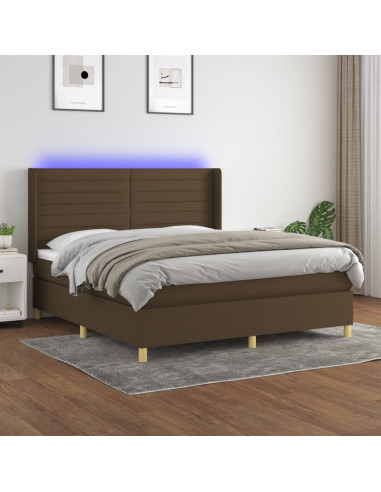 Letto a Molle Materasso e LED Marrone Scuro 160x200 cm Tessuto