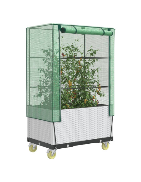 Letto Rialzato con Copertura e Ruote Effetto Rattan 80x50x182cm